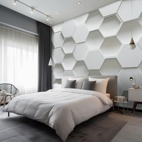 Honeycomb Wallpaper for Living Room, White 3D Geometry Photo Wallpaper for Bedroom 130x80 cm, Non-Woven Wall Mural, Home Decor