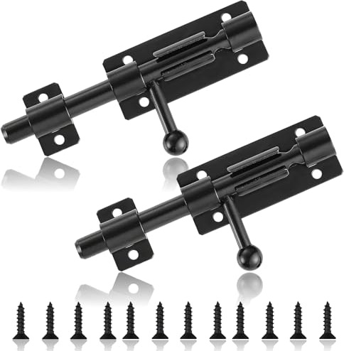2 Stück 304 Edelstahl Türriegel, 4 Zoll Riegelschloss Schwarz Bolzenriegel Schlossriegel Torriegel mit Loch Schiebeschloss für Schiebetore