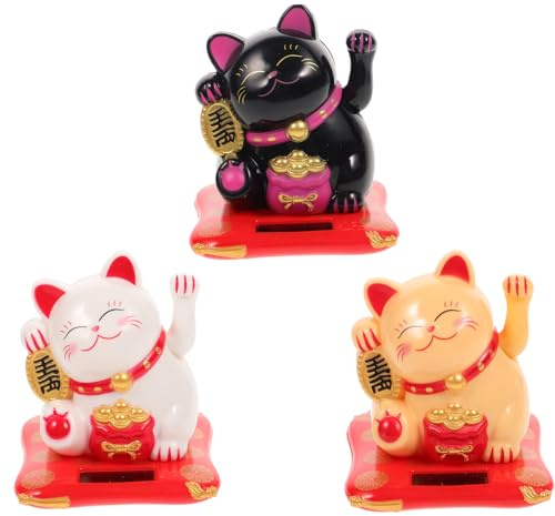 UKCOCO 3 pièces Figurines Chat Solaire Agitant Bras Décoration Adorable pour Voiture Maison Bureau Feng Shui Statue Chat Solaire