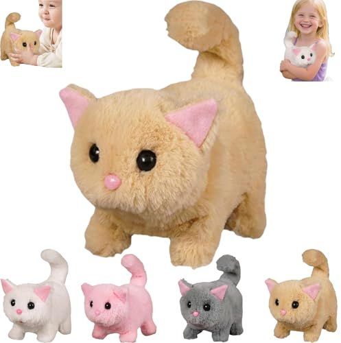 Générique Mon Jouet pour Chat réaliste - Kitten Robot AI 2025, Chat en Peluche interactif pour Adultes, Animal en Peluche réaliste Qui Marche, miaule et remue la Queue. (Jaune)
