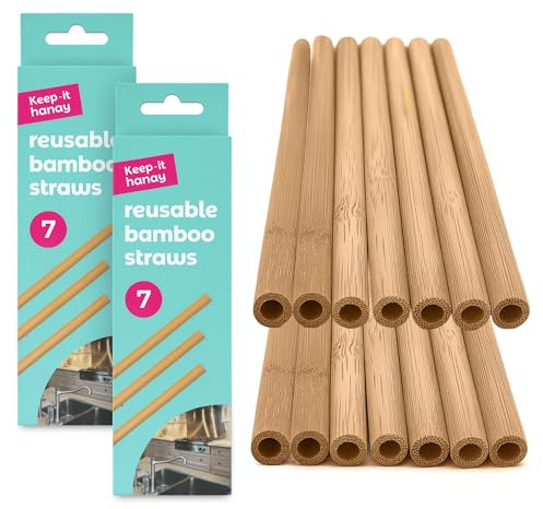 SOL 14pk Bamboo Straws – Reusable Drinking Tubes for Hot & Cold Beverages – Durable Alternative for Smoothies, Juices & Cocktails – Long-Lasting, Washable Drinkware for Everyday Use