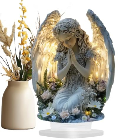 Angel Decor | Gebetsengel Deko Acryl 2D Tischzeichen | Friedvolle Tischdekoration Für Innen Außen Garten Bücherregal Schlafzimmer Wohnzimmer Esszimmer - Terrasse Schlafzimmer Patio