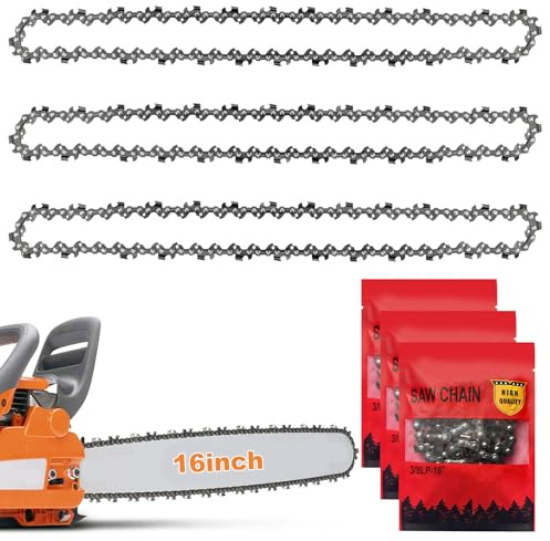 3 Stück Sägeketten 40cm (16) 3/8 LP 1,3mm (0.050) 57 Treibglieder 65 Manganstahl Ersatzkette Profi Kette Passend für Diverse Motorsäge Kettensäge, Passend Schwert Schnittlänge von 40cm