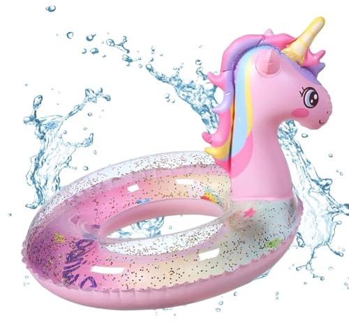 Circolo di nuoto unicorno, Unicorno Gonfiabile, Cavalcabile Gonfiabili Piscine Bambini Galleggiante per Piscina,Anello da nuoto gonfiabile con,giocattolo acquatico 5-9 anni
