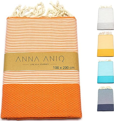 ANNA ANIQ Hamamtuch groß 100x200 cm Strandtuch XXL Saunatuch - 100% Baumwolle Fouta Pestemal Stranddecke Saunakilt Herren Saunahandtuch Damen Badetuch Pareo Strandhandtuch (Orange)