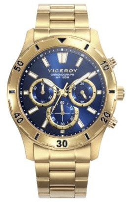 Viceroy Reloj Cronógrafo Hombre de Acero Inoxidable - 43 mm - Movimiento de Cuarzo - Esfera Azul - Sumergible 10 ATM - Colección Heat – 401135-36
