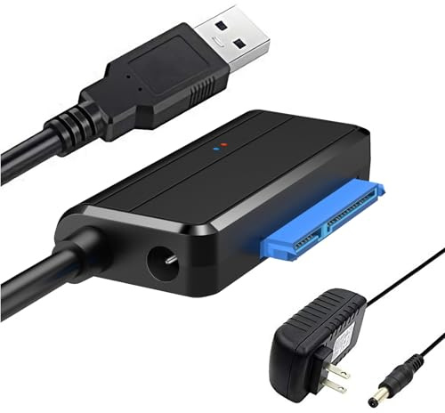 EYOOLD SATA to USB Cable USB 3.0 to 2.5 3.5 inch Hard Drive Adapter External Converter for SSD/HDD Data Transfer, with 12V/2A Power Supply, Support UASP, Black