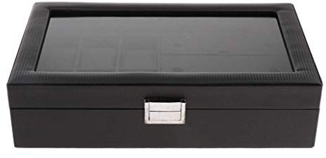 Tubayia PU-Leder Uhrenbox Brillenbox Brillendisplay Aufbewahrungsbox für Uhren, Brillen, Schmuck (Schwarz)