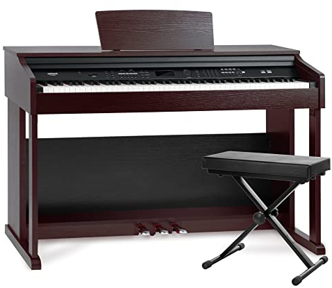 FunKey DP-2688A BM Digitalpiano Set - 88 anschlagsdynamische Tasten - Hammermechanik - 128-fach polyphon - 360 Sounds - 160 Styles - Spar-Set inkl. Keyboardbank - braun matt