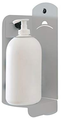 Soporte de pared para dispensador de gel desinfectante o jabón modelo S Bracky THE LAB gris, soporte de pared para desinfectarse las manos, adaptable a botellas medianas pequeñas.