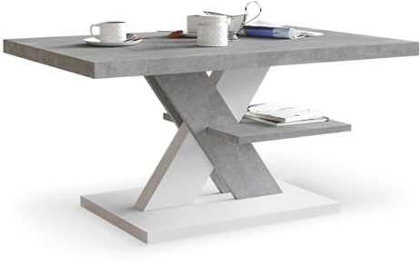 Viosimc Couchtisch, Moderner Wohnzimmertisch, Modern Möbel Wohnzimmer, Kaffeetisch, Sofatisch mit Großer Ablage, Beistelltisch für Tee und Kaffee – Coffee Table for Living Room – Beton & Weiß