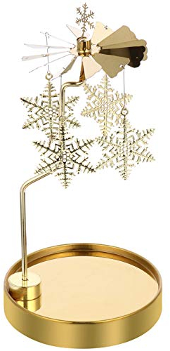 Uonlytech Teelicht Karussell Weihnachten Teelichthalter Gold Rotierender Kerzenhalter Metall Kerzenständer Schneeflocken Anhänger Geschenke für Valentinstag Hochzeit Tischdeko Votiv Advent Deko