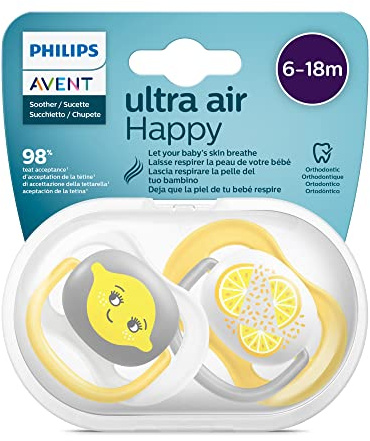 Philips Avent Ultra Air-napp, för 6–18 m, ortodontisk och BPA-fri, 2 st., inklusive sterilisator/nappfodral, SCF080/18
