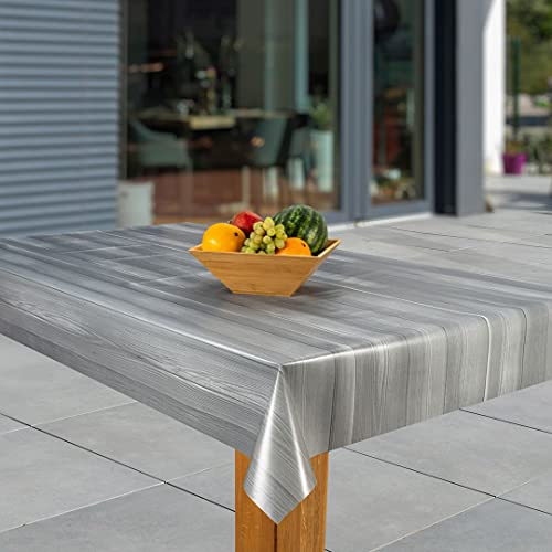 laro Wachstuch-Tischdecke Abwaschbar Garten-Tischdecke Wachstischdecke PVC Plastik-Tischdecken Eckig Meterware Wasserabweisend Abwischbar, Muster:Holzoptik - grau, Größe:110x180
