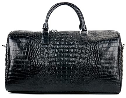 Weekender Handgepäck Reisetasche Sporttasche, Echter Leder-Reise-Düffel-Beutel for Männer Frauen, schwarz Vintage-Krokodil-Muster Weekender über Nacht Gepäck Carryon Handtasche Herren Damen Duffle Bag