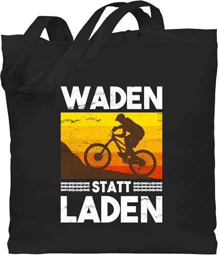 Baumwolltasche - Radsport - Taschen - Waden statt Laden Vintage weiß - Unisize - Schwarz - geschenke radfahrer fahrrad rad wade beuteltasche geschenkideen für fahrradfahrer mountainbike jute