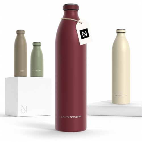 LARS NYSØM Edelstahl Trinkflasche 350ml, 500ml, 750ml, 1L, 1 5 liter | Thermosflasche Kohlensäure geeignet | Auslaufsichere Wasserflasche für Sport, Outdoor (Berry Red, XL 1500ml)
