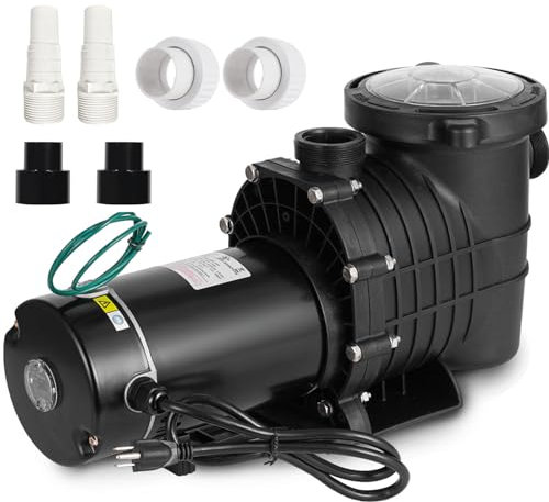 TOPDEEP 1.5 HP Pool Pump Inground, Self Primming pool pump above ground, Single Speed Swimming pool pumps Dual voltage with Strainer Basket & 2Pcs 1-1/2NPT Connectors