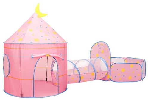 vidaXL Spielzelt für Kinder Bällebad Kinderzelt Babyzelt Spielhaus Zelt mit Tunnel Tragetasche 3-in-1 Design für Indoor Outdoor Rosa 301x120x128cm