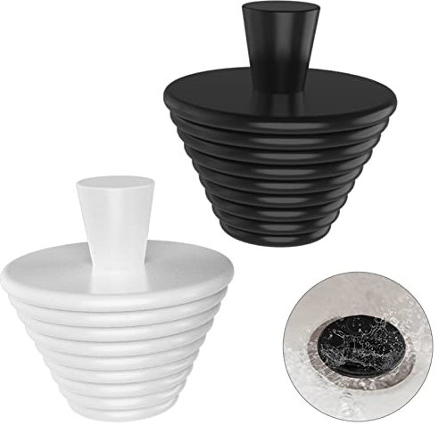 Rubber Bath Plugs, 2PCS Universal Tub Stopper Bathroom Plugs Silicone Bathroom Sink Drain Plug Drain Stopper Bathroom Sink Drains for Kitchen Bathtub Sink Drains Black+White