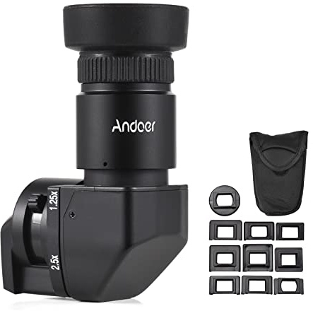 Andoer Viseur d'appareil photo grossissant 1,25X/2,5X Angle droit avec 10 adaptateurs de montage Remplacement pour appareil photo Canon Nikon Pentax Olympus Leica Fujifilm DSLR