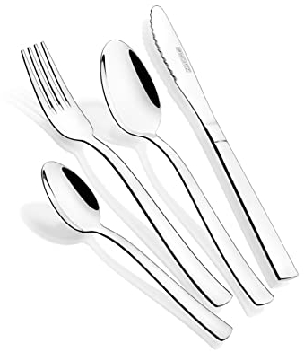 MONIX Roma | Lot 24 Couverts avec Couteau à Steak, Acier Inoxydable 18/0 sans Nickel, design Avant|Gardiste et Moderne, Finition Polie, Épaisseur 2 Mm, 6 Convives, Argenté