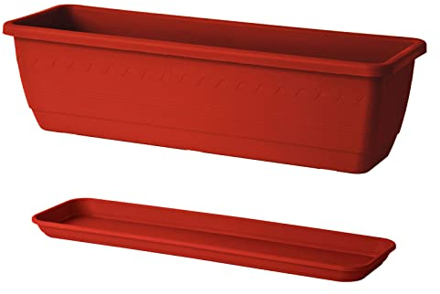 Euro3plast Inis Blumenkasten mit Untersetzer 40 cm lang aus Kunststoff in Rot