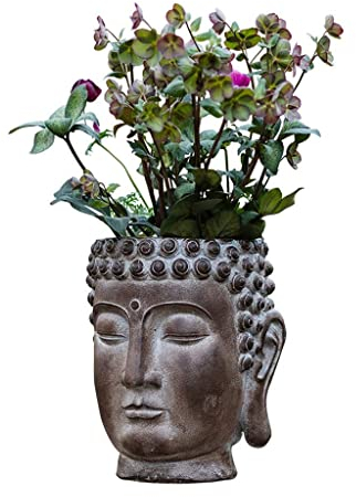 UZOURI Übertopf Blumentopf Pflanztöpfe Einzigartige Blumentöpfe 16,9 hohe Buddha-Statue Buddha-Kopf Blumentopf Outdoor Große Pflanzgefäße(35x35x43cm)