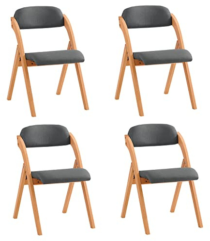 SoBuy Klappstuhl Holz gepolstert 4er Set - Ergonomischer Küchenstuhl & Esszimmerstuhl, Faltbar & Platzsparend, Fertig Montiert, Für Küche, Balkon, Büro, Dunkelgrau 47,5 x 77 x 59 cm FST92-SGx4