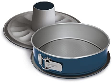 Guardini, Moule à charnière avec 2 fonds Ø 26 cm, Fond anti-goutte, Acier produit avec des émissions de CO2 réduites, Nouveau revêtement sans PFAS, Gris/Bleu, Fabriqué en Italie, Ligne XBake