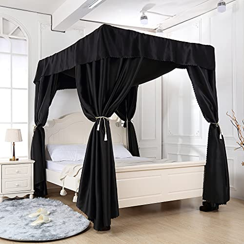 UNICOKA 100% lichtdichter schwarzer 4-Eckpfosten-Bettvorhang, Himmelbett, Betthimmel für Mädchen, Jungen, Erwachsene, Sichtschutz, Bett, Schlafzimmer, Dekoration (schwarz, King-Size)