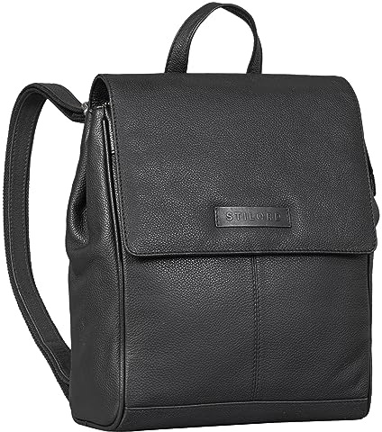 STILORD Karla Elegante Mochila Pequeña Piel Mujer Moderna Backpack Women para la Oficina Ocio Mochila Retro Vintage Cuero Genuino Color:Negro