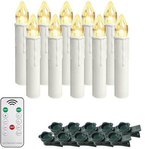 Froadp 20 Stück Mini Weihnachtsbaumkerzen Kabellose mit Timer, Fernbedienung & Clips Warmweiß LED Kerzen Satz Christbaumkerzen Dimmbar Baumkerzen Dekoration für Weihnachten (ohne AA Batterie)