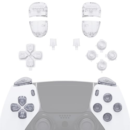 eXtremeRate Full Buttons Set für ps5 Edge Controller,DIY-Ersatz Knöpfe D-Pad/Aktion/Trigger Bumper Buttons/Share/Options/Home Tasten für ps5 Edge(Transparent)-KEIN Controller