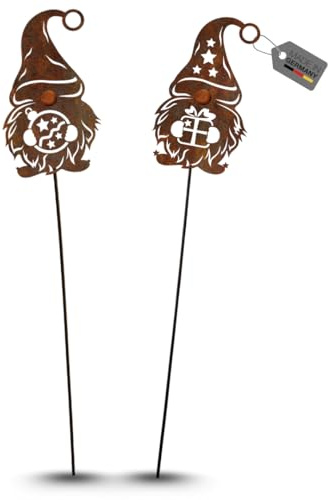Terma Stahldesign Rost Winterzwerg 105 cm Weihnachts Wichtel zweier Set Gartenstecker Outdoor rost deko Weihnachten stecker winterdeko draußen blumenstecker