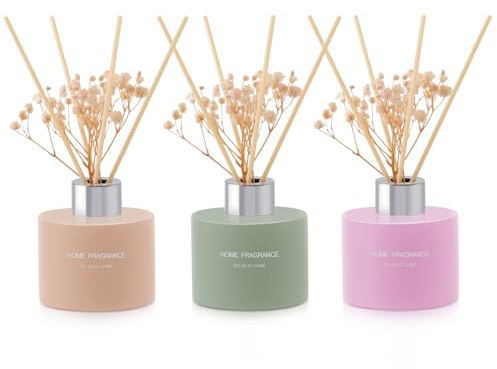 L'odeur Vill Difusor de Aromas Lino/Vainilla/Jazmín Lirio, Ambientador Hogar con 18 Varillas Ambientador,120ml × 3, Esencial de Fragancia para casa para el Dormitorio, Oficina, baño decoración.