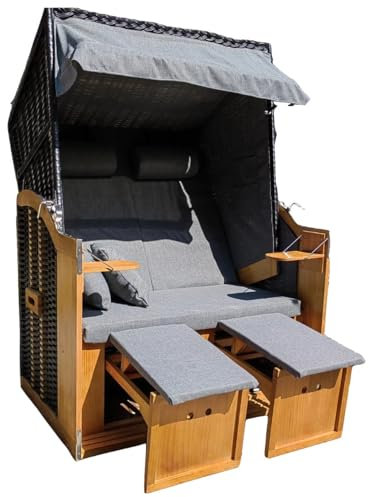 Wohnando Dunkelgrauer Strandkorb XXL, 2er Sitz - Modernes Design für gemütliche Stunden unter freiem Himmel