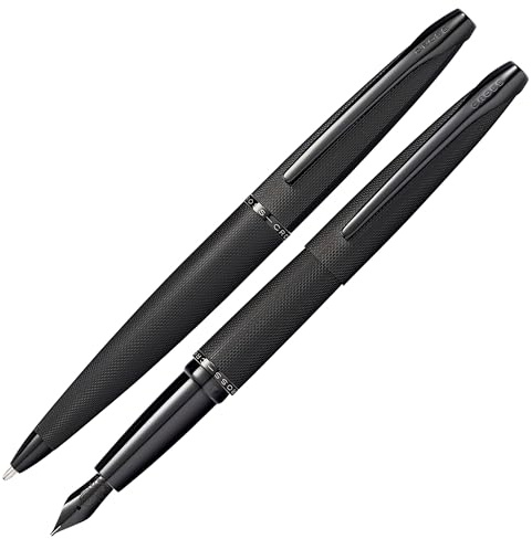 Cross ATX Ballpoint Pen and Fountain Pen Gift Set (Medium Line or Nib Size) Brushed Black Ink