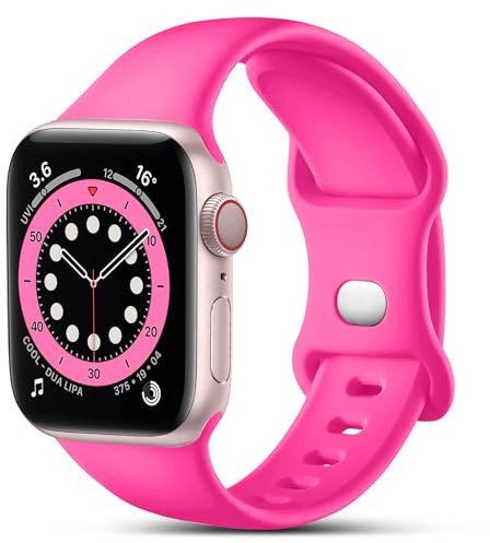 CeMiKa Silicone Bracelet Compatible avec Apple Watch 38mm 40mm 41mm 42mm | Bracelets Silicone Sport Remplacement Compatible avec iWatch SE SE3 Series 11 10 9 8 7 6 5 4 3 Femmes Hommes, Rose Vif