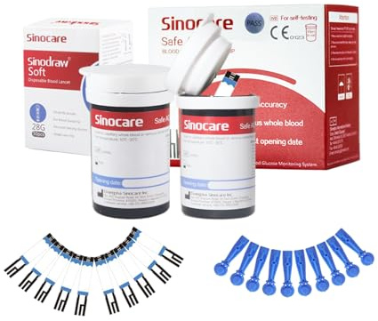 Sinocare Blood Glucose Test Strips x50 and Lancing Device x50 Only for Sinocare Safe AQ Smart Glucometer or Safe AQ Voice Glucometer, Blood Glucose Monitor Accessories Diabetes Test Kit Replacement