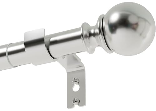 GDEVKHN Extendable Curtain Pole, 25mm Metal, Silver, 84-220 cm