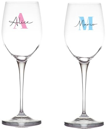 Generico Coppia Bicchieri Personalizzati con Iniziali Calici da Drink Spritz Vino Bianco Rosso Dedica Anniversario Amore Brindisi festa degli innamorati Romantici Idea Regalo Compleanno Natale