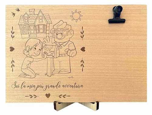 GENERIC Portafoto in Legno Noce Tanganica, Gadget UP Disney, Cornice da Tavolo 10x15 cm, Idea Regalo Fidanzata, Portafoto con Molletta, Dedica per Fidanzata, Gadget Nuova Convivenza