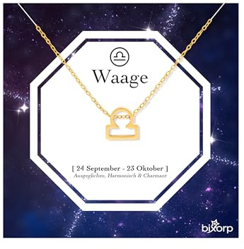 Bixorp Sternzeichenkette Sternzeichen-Anhänger aus Edelstahl in Gold/Silber – Zodiac-Halskette auf Geschenkkarte