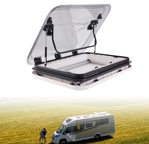 Mixtric Fenêtre De Toit pour Camping-Car avec Éclairage LED, Trappe D'aération De Toit pour Camping-Car, avec Lampe pour Camping-Car, pour Caravane, Camping-Car,Blanc,500 * 800mm