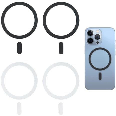 4 pezzi Anello Magnetico Magsafe Universali, Compatibili con Ricarica Wireless MagSafe per iPhone 15/14/13/12 e Galaxy S23/S22/S21, Accessorio Adattatore per Custodie Smartphone, Nero e Bianco