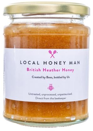Local Honey Man British Heather Honey, 340g Pure Raw Honey, Untreated & Unprocessed, Unpasteurised, Easy to Use in Drinks
