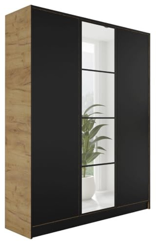 KIER FURNITURE Armoire Chambre - Largeur 156,4 cm Craft Oak & Noir - Moderne Penderie - Armoire Chambre Adulte - Penderie Vetement Dressing - 156,4x205x39 cm