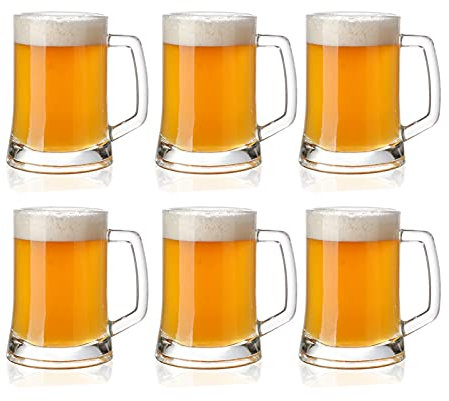 RUHEN Vaso de Cerveza Jarra de Cerveza Grande de 17 onzas Jarras de Vidrio Grandes con asa Jarra de Cerveza de Medio litro Vasos Vaso de Cerveza Reutilizable Paquete de 6 jarras de Cerveza