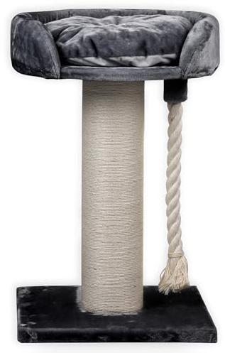 RHRQuality Kratzbaum für große Katzen – Chartreux – 80 cm hoch – Mit extra dickem 20 cm Sisalstamm – Luxuriöse Liegefläche von ⌀60 cm – Dunkelgrau
